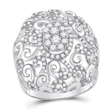 14kt White Gold Womens Round Diamond Filigree Cocktail Ring 1.00 Cttw