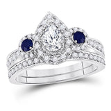 14kt White Gold Womens Pear Diamond Bridal Wedding Engagement Ring Band Set 1.00 Cttw (Certified)