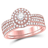 14kt Rose Gold Womens Round Diamond Bridal Wedding Engagement Ring Band Set 7/8 Cttw
