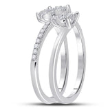 14kt White Gold Womens Round Diamond Double Flower Cluster Ring 3/4 Cttw