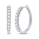 14kt White Gold Womens Round Diamond Timeless Hoop Earrings 1/2 Cttw