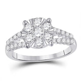 14kt White Gold Womens Round Diamond Flower Cluster Ring 1.00 Cttw