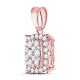 14kt Rose Gold Womens Round Diamond Rectangular Cluster Pendant 1/2 Cttw