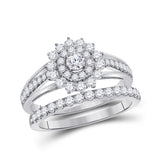 14kt Rose Gold Womens Round Diamond Bridal Wedding Engagement Ring Band Set 1-1/2 Cttw