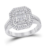 14kt White Gold Womens Baguette Diamond Fashion Emerald Halo Ring 1/2 Cttw