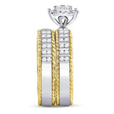 14kt Two-tone Gold His Hers Round Diamond Cluster Matching Bridal Wedding Ring Band Set 1.00 Cttw