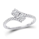 14kt White Gold Womens Round Diamond 2-stone Bridal Wedding Engagement Ring 1/3 Cttw