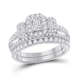 14kt White Gold Womens Emerald Diamond Bridal Wedding Engagement Ring Band Set 1-1/2 Cttw (Certified)