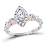 14kt Two-tone Gold Womens Marquise Diamond Solitaire Bridal Wedding Engagement Ring 3/4 Cttw (Certified)