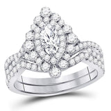 14kt White Gold Womens Marquise Diamond Bridal Wedding Engagement Ring Band Set 2.00 Cttw  (Certified)