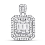 14kt White Gold Womens Baguette Diamond Cocktail Cluster Pendant 1.00 Cttw
