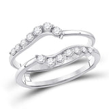 14kt White Gold Womens Round Diamond Journey Wrap Ring Guard Enhancer 1/3 Cttw