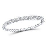 14kt White Gold Womens Round Diamond Flower Cluster Bangle Bracelet 3.00 Cttw