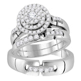 14kt White Gold His Hers Round Diamond Solitaire Matching Bridal Wedding Ring Band Set 1.00 Cttw