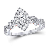 14kt Two-tone Gold Womens Marquise Diamond Solitaire Bridal Wedding Engagement Ring 3/4 Cttw (Certified)