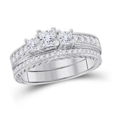 14kt White Gold Womens Princess Diamond Bridal Wedding Engagement Ring Band Set 1.00 Cttw (Certified)