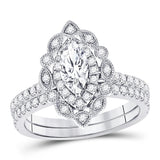 14kt White Gold Womens Marquise Diamond Bridal Wedding Engagement Ring Band Set 1-1/4 Cttw (Certified)