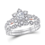 14kt Two-tone Gold Womens Round Diamond Starburst Bridal Wedding Ring Set 3/4 Cttw (Certified)