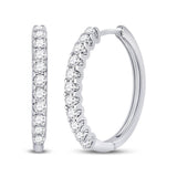 14kt White Gold Womens Round Diamond Timeless Hoop Earrings 1.00 Cttw