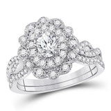 14kt White Gold Womens Oval Diamond Twist Bridal Wedding Engagement Ring Band Set 1.00 Cttw (Certified)