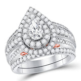 14kt Two-tone Gold Womens Pear Diamond Bridal Wedding Engagement Ring Band Set 2.00 Cttw (Certified)