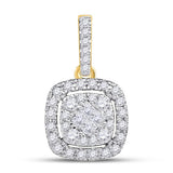 14kt Yellow Gold Womens Princess Diamond Cushion Cluster Pendant 1/2 Cttw