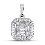 14kt White Gold Womens Baguette Diamond Fashion Cluster Pendant 1/4 Cttw