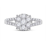 14kt White Gold Womens Round Diamond Flower Cluster Ring 1.00 Cttw