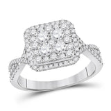 14kt White Gold Womens Round Diamond Cluster Bridal Wedding Engagement Ring 1.00 Cttw