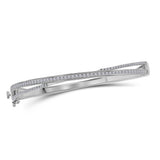 14kt White Gold Womens Round Diamond Fashion Bangle Bracelet 1.00 Cttw