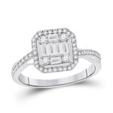 14kt White Gold Womens Baguette Diamond Cluster Bridal Wedding Engagement Ring 5/8 Cttw