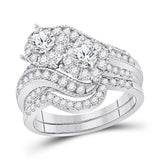 14kt White Gold Womens Round Diamond Bridal Wedding Engagement Ring Band Set 1-1/2 Cttw (Certified)
