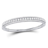 14kt White Gold Womens Round Diamond 3-Row Bangle Bracelet 5.00 Cttw