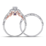 14kt Two-tone Gold Womens Round Diamond Starburst Bridal Wedding Ring Set 3/4 Cttw (Certified)