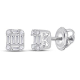 14kt White Gold Womens Baguette Diamond Fashion Cluster Earrings 1/4 Cttw