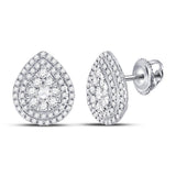 14kt White Gold Womens Round Diamond Cluster Teardrop Earrings 1.00 Cttw