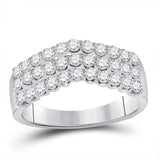 14kt White Gold Womens Round Diamond Triple Row Chevron Band Ring 1.00 Cttw