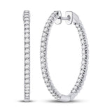 14kt White Gold Womens Round Diamond Inside-Outside Hoop Earrings 7/8 Cttw