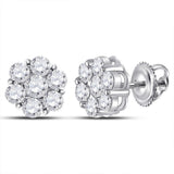 14kt White Gold Womens Round Diamond Flower Cluster Earrings 2.00 Cttw