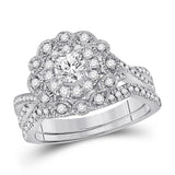 14kt White Gold Womens Round Diamond Halo Bridal Wedding Engagement Ring Band Set 1.00 Cttw (Certified)