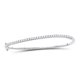 14kt White Gold Womens Round Diamond Curved Bangle Bracelet 1.00 Cttw