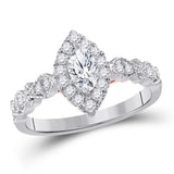 14kt Two-tone Gold Womens Marquise Diamond Solitaire Bridal Wedding Engagement Ring 3/4 Cttw (Certified)