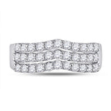 14kt White Gold Womens Round Diamond Triple Row Chevron Band Ring 1.00 Cttw
