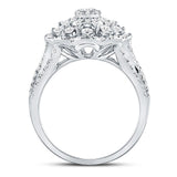 14kt White Gold Womens Round Diamond Cluster Pear Bridal Wedding Engagement Ring 1-3/4 Cttw