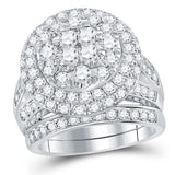 14kt White Gold Womens Princess Diamond Bridal Wedding Engagement Ring Band Set 3.00 Cttw