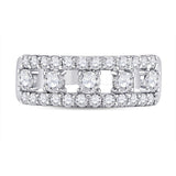 14kt White Gold Womens Round Diamond Right Hand Three-Row Band Ring 1.00 Cttw