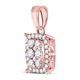 14kt Rose Gold Womens Round Diamond Rectangular Cluster Pendant 1/4 Cttw
