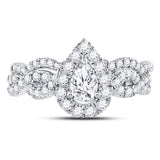 14kt White Gold Womens Pear Diamond Bridal Wedding Engagement Ring Band Set 1.00 Cttw (Certified)