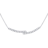 14kt White Gold Womens Round Diamond Curved Bypass Bar Necklace 1.00 Cttw