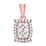 14kt Rose Gold Womens Round Diamond Rectangular Cluster Pendant 1/4 Cttw